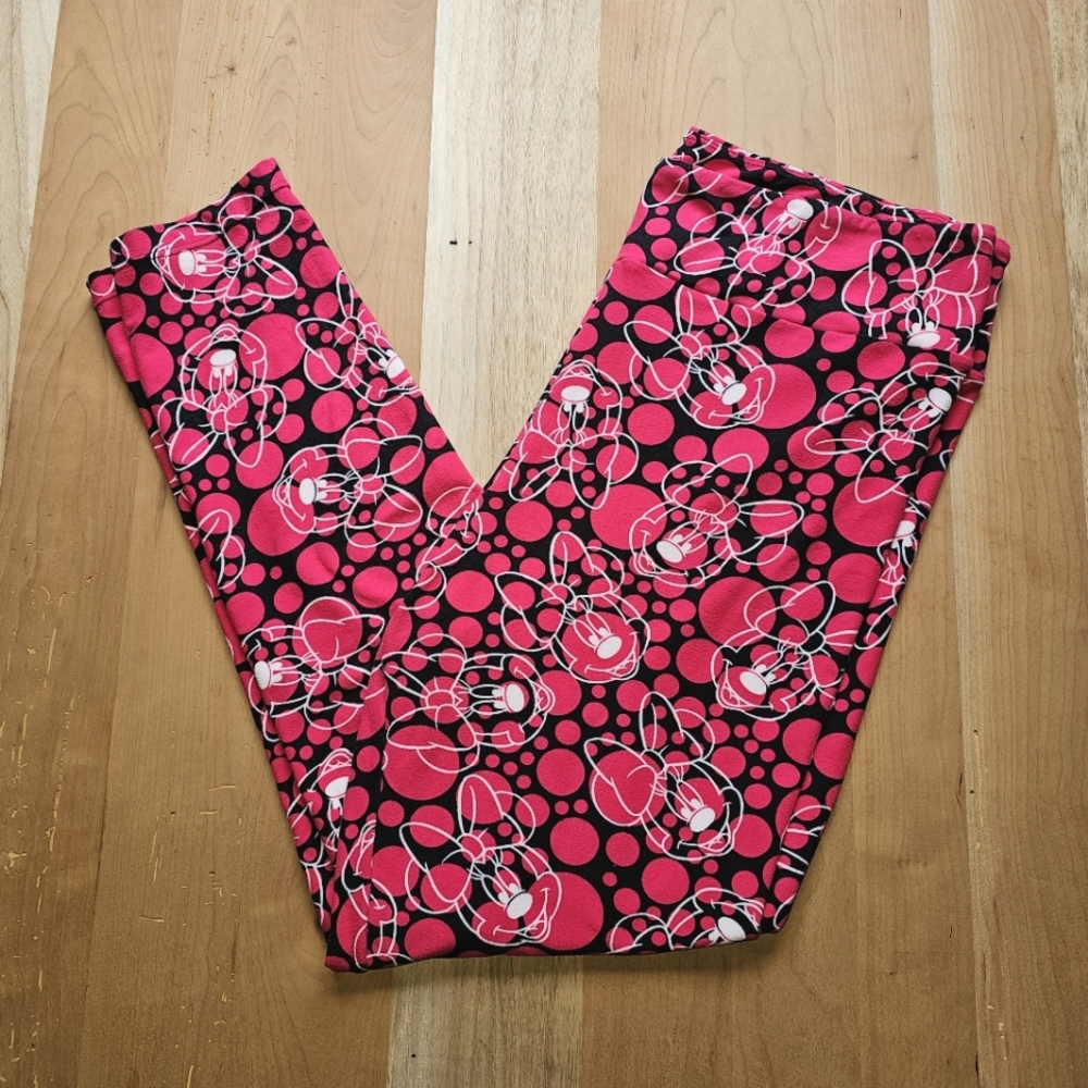 Disney Lularoe Minnie Mouse Pink & Black Tall & Curvy Leggings